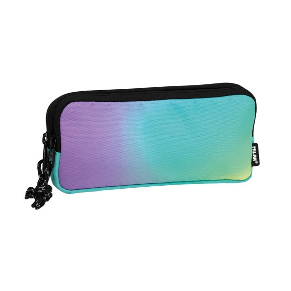 Estuche con 3 cremalleras sunset verde-lila